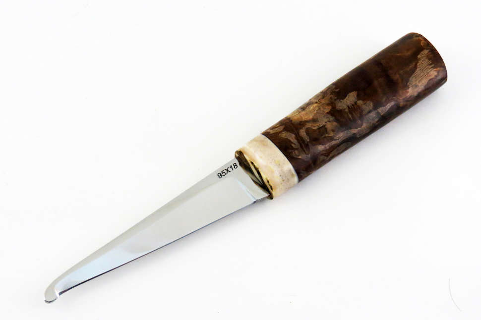 Нож для снятия камуса «КАМУСНИК» 95Х18, кап клена, рог лося