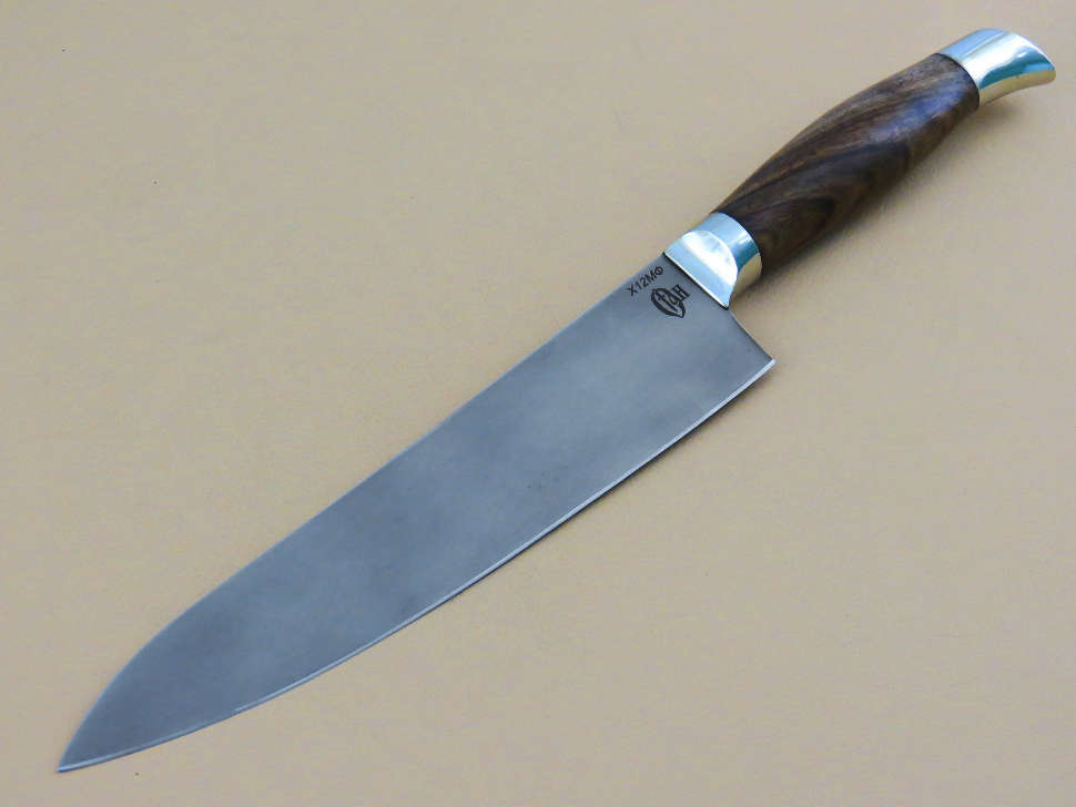 Кухонный нож №1 (Шеф) Х12МФ, комель ореха