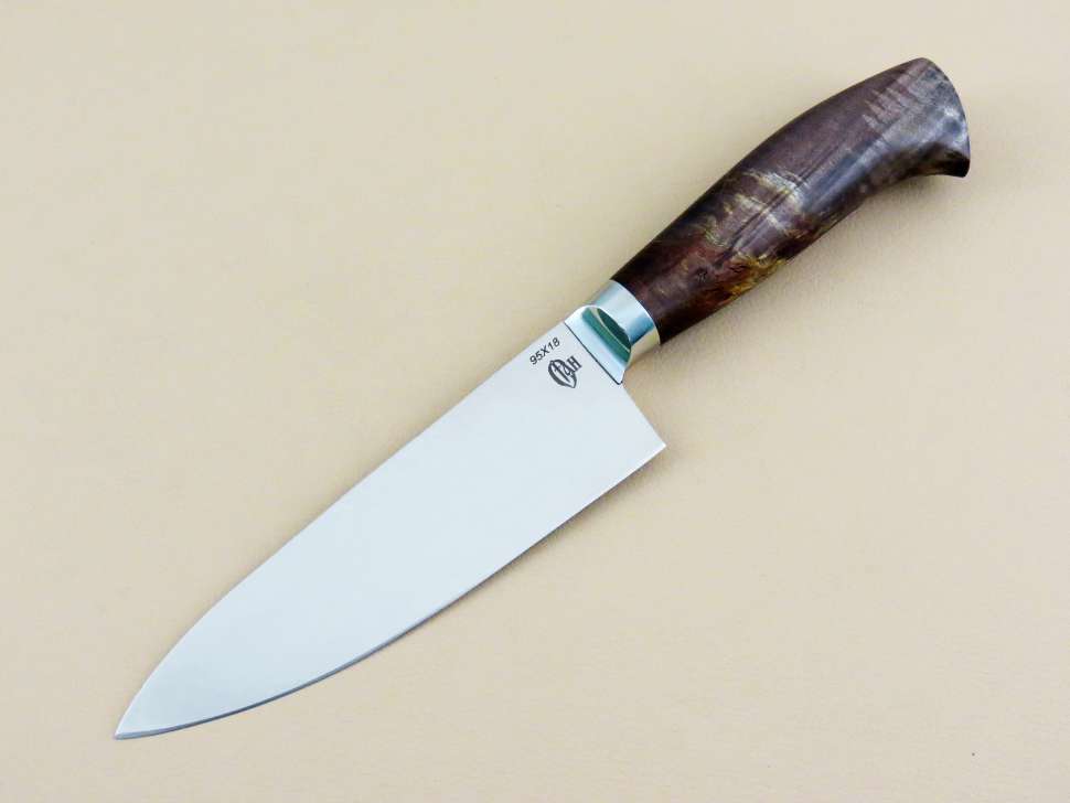 Кухонный нож №2(Поварской) 95Х18, кап клена