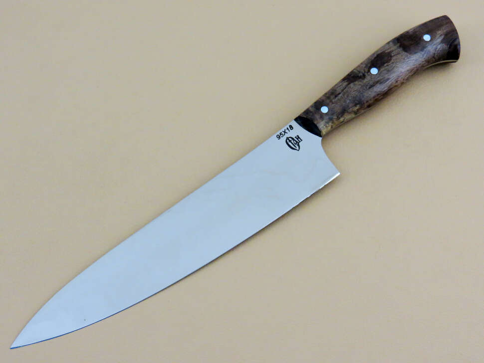 Кухонный нож Шеф цельнометаллический 95Х18, кап клена