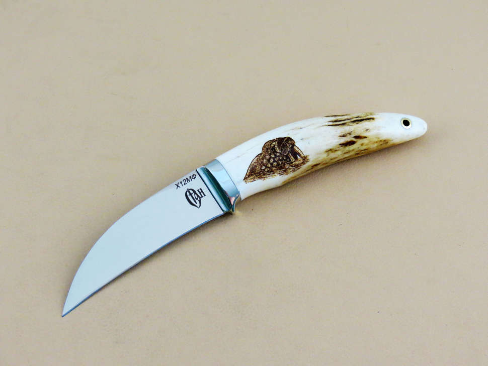 Нож «КЛЕПИК малый» Х12МФ, рог, пирография