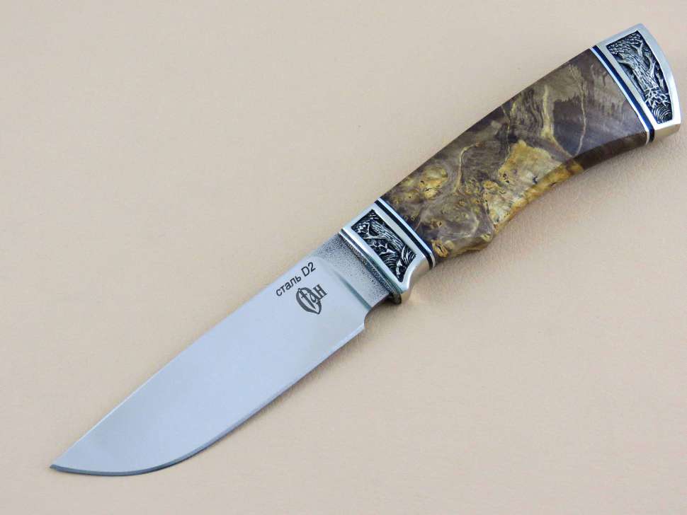 Туристический нож «ТУРИСТ-1» сталь D2, кап клена, декор «Дубрава»