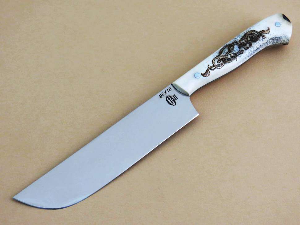Нож «УЗБЕК» цельнометаллический, 95х18, рог, скрим-шоу