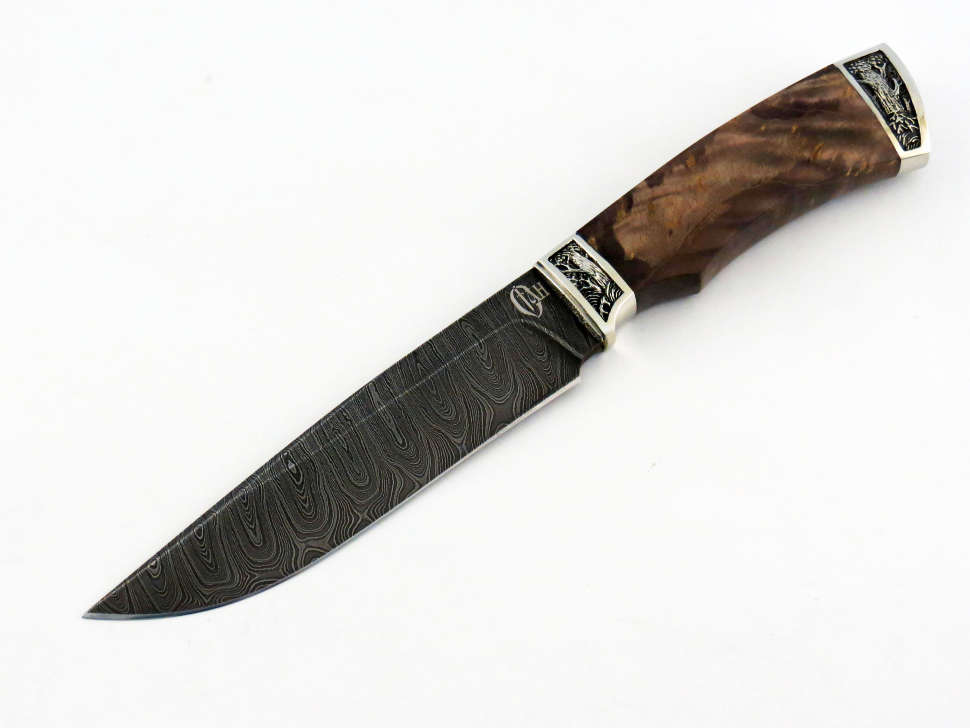 Нож «БИЗОН» дамасская сталь, кап клена, декор «Дубрава»
