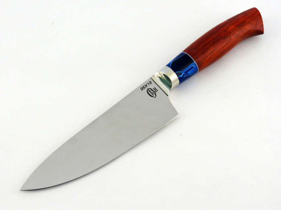 Кухонный нож №2(Поварской) 95Х18, акрил, красное дерево