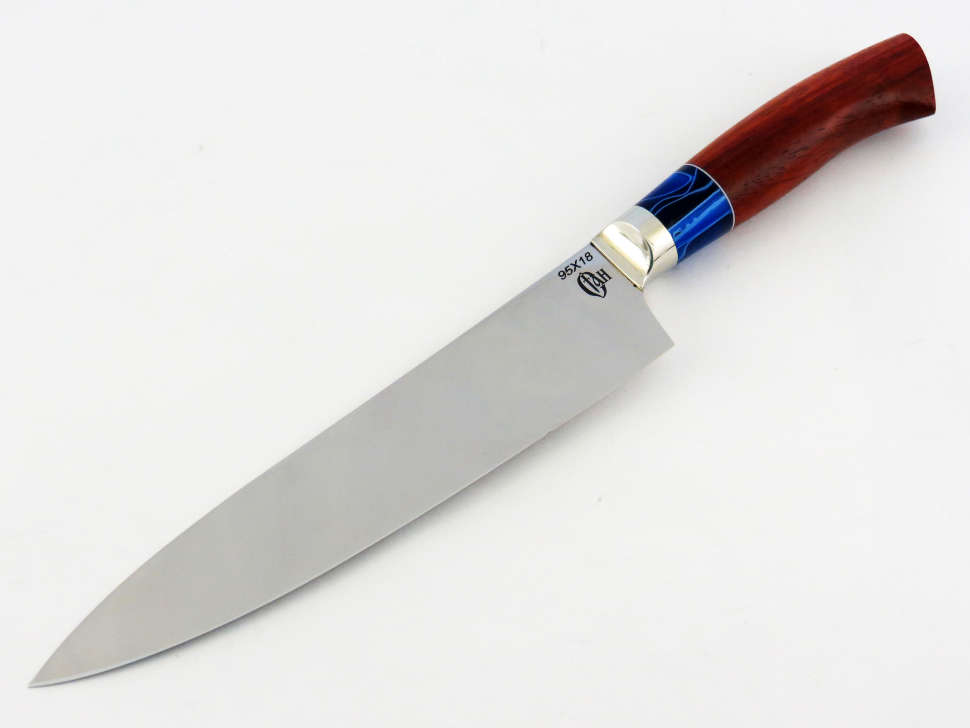 Кухонный нож №1(Шеф)  95Х18, акрил, красное дерево