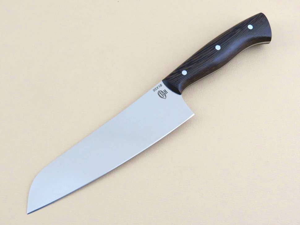 Кухонный нож №5 (Сантоку) цельнометаллический 95Х18, венге