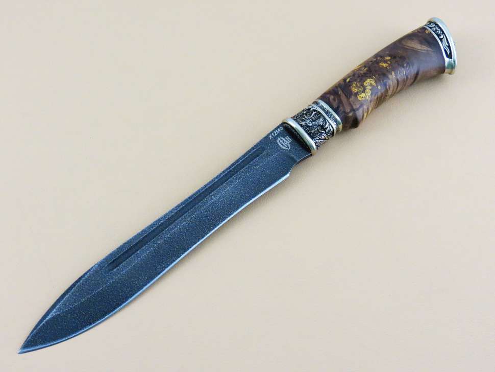 Доборный нож «ТУР» Х12МФ, кап клена, декор «Олени»