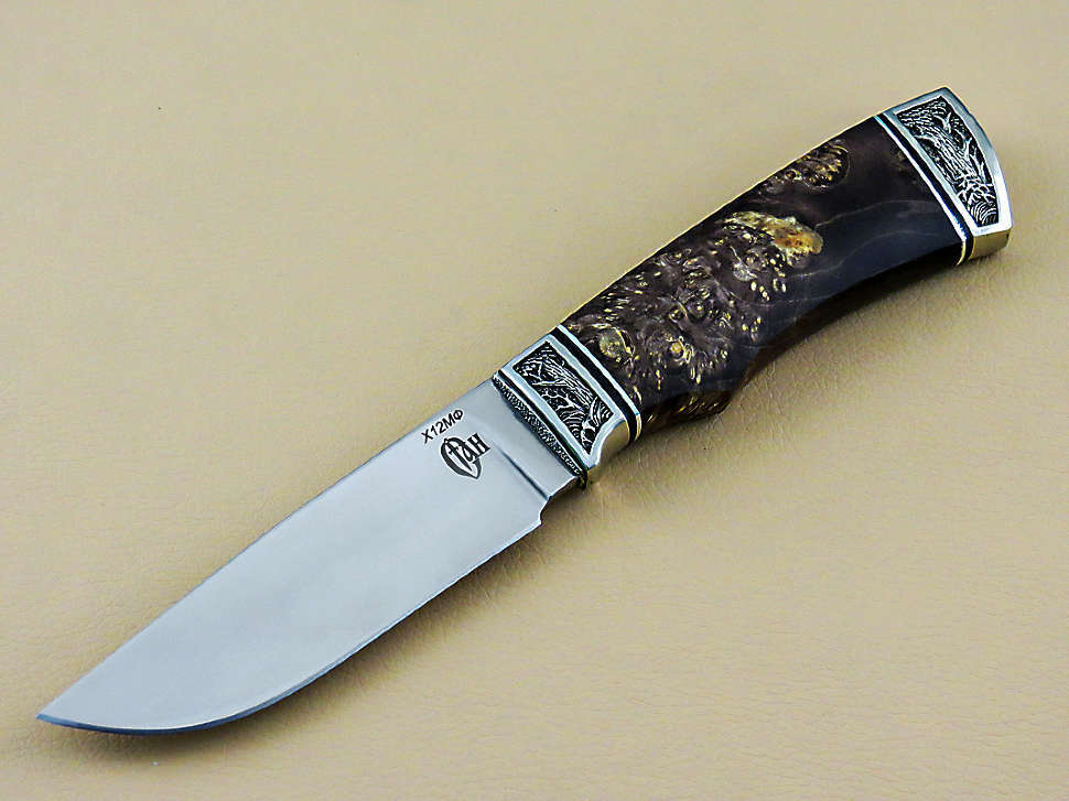 Туристический нож «ТУРИСТ-1» Х12МФ, карельская береза, декор «Дубрава»