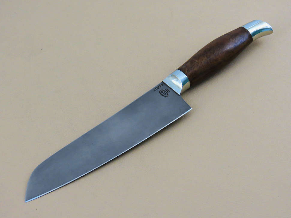 Кухонный нож №5 (Сантоку) Х12МФ, комель ореха