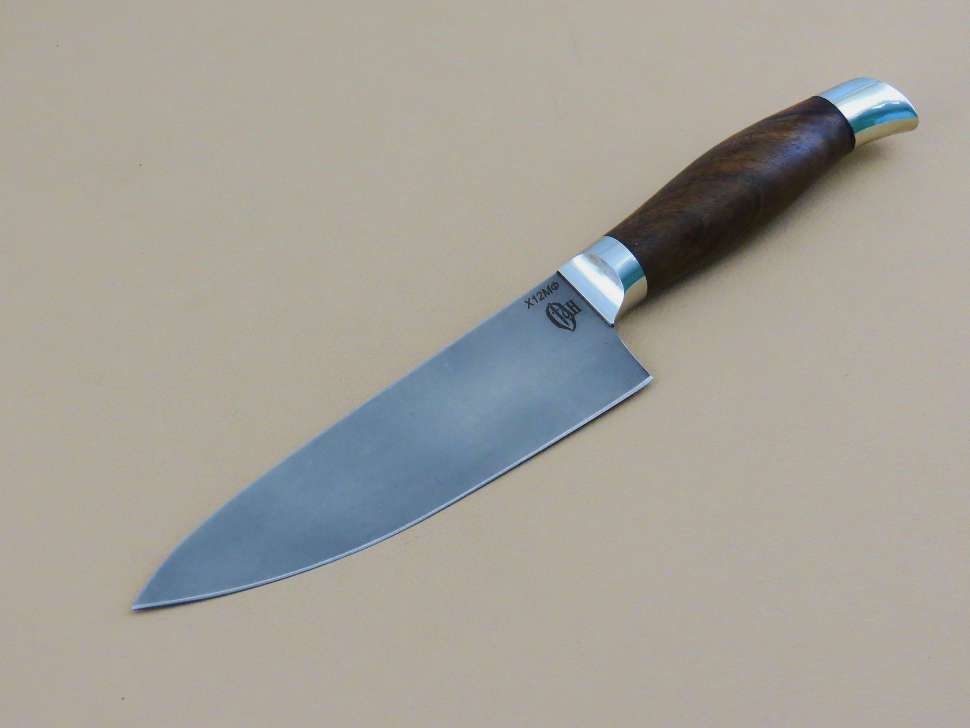 Кухонный нож №2(Поварской) Х12МФ, комель ореха
