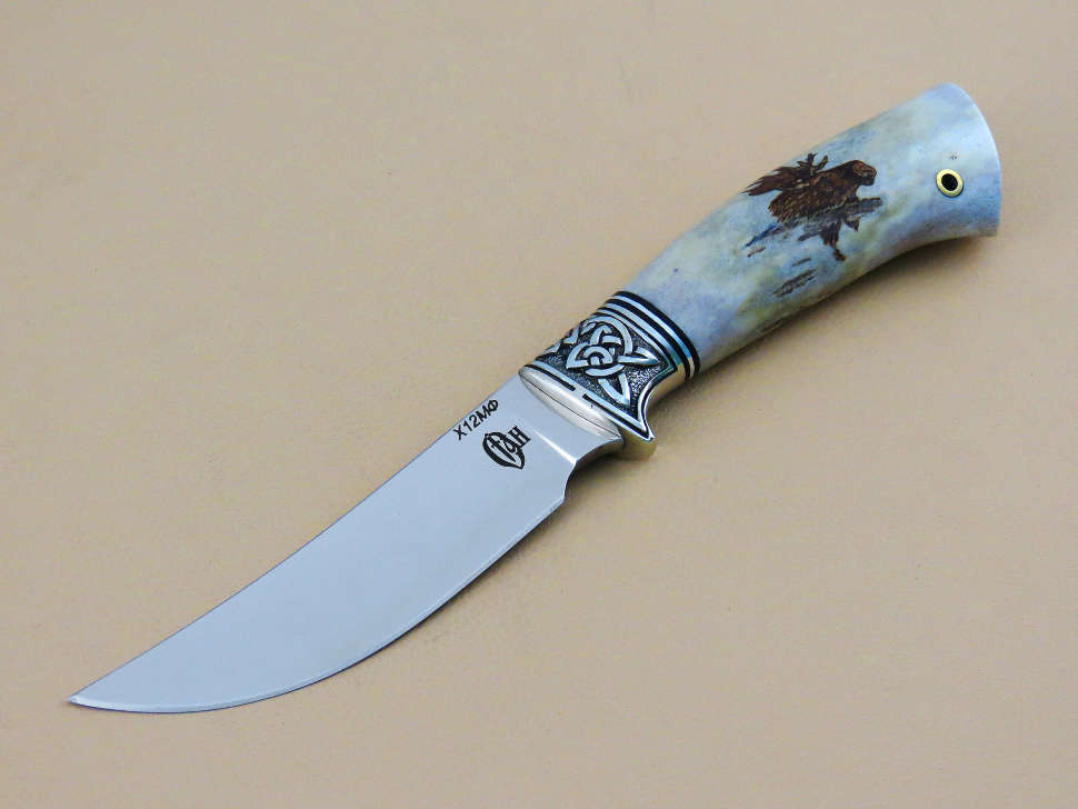 Нож «КЛЫК-1» Х12МФ, рог лося, пирография