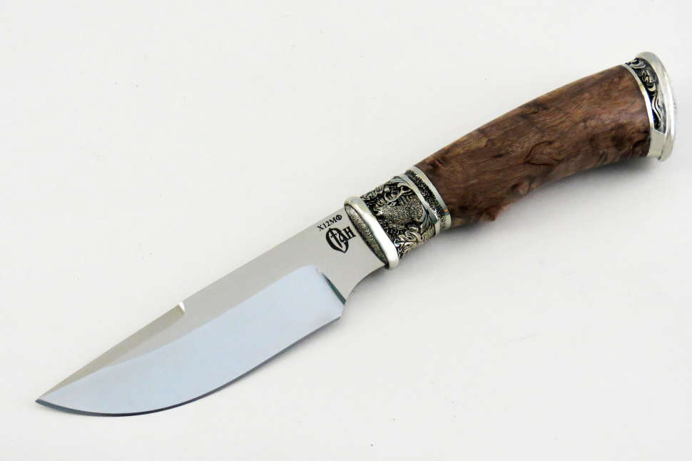 Нож «ЛОСЬ», Х12МФ, кап клена, декор «Олени»