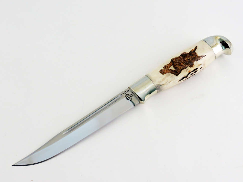 Нож «ФИНКА Малая Родина» Х12МФ, рог лося, пирография