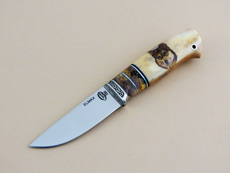 Нож «ИГЛА малая» ELMAX, рог, кап клена, пирография