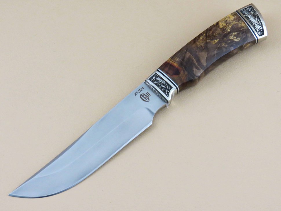 Нож «КЛЫК» Х12МФ, кап клена, декор «Дубрава»